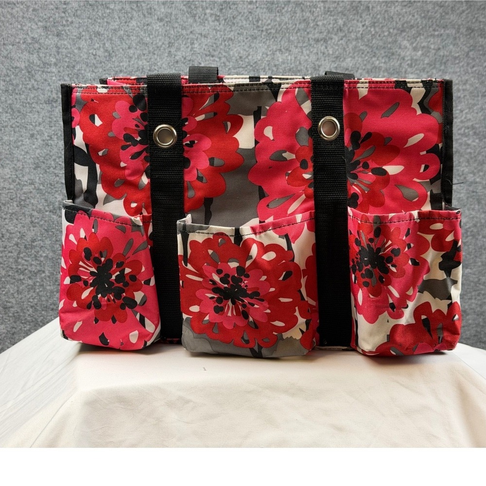 Floral Organizer Tote Bag - Pink Red Floral